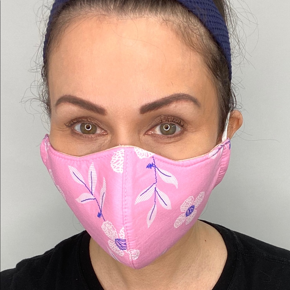 Pink 3 layer quilted face mask